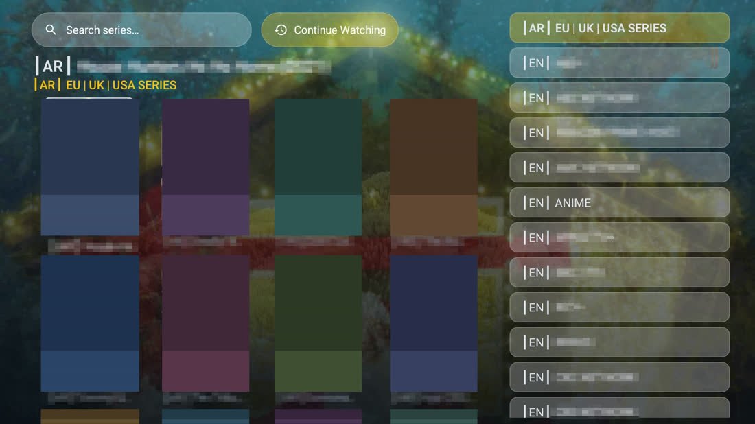 Series: a grid of posters with the category list down the right-hand side