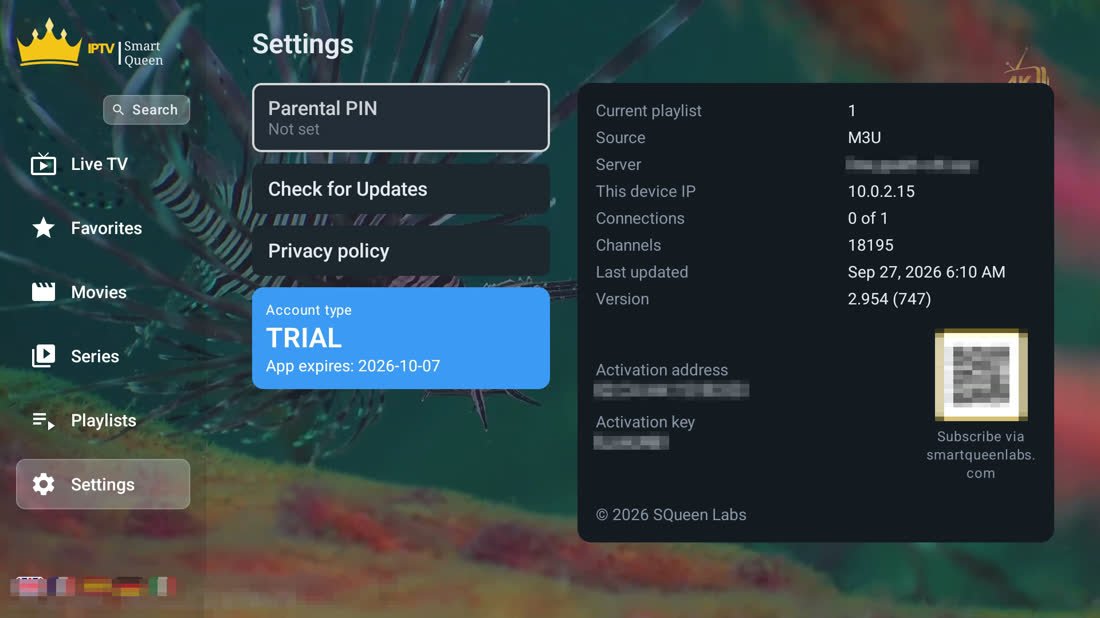 Settings and your licence